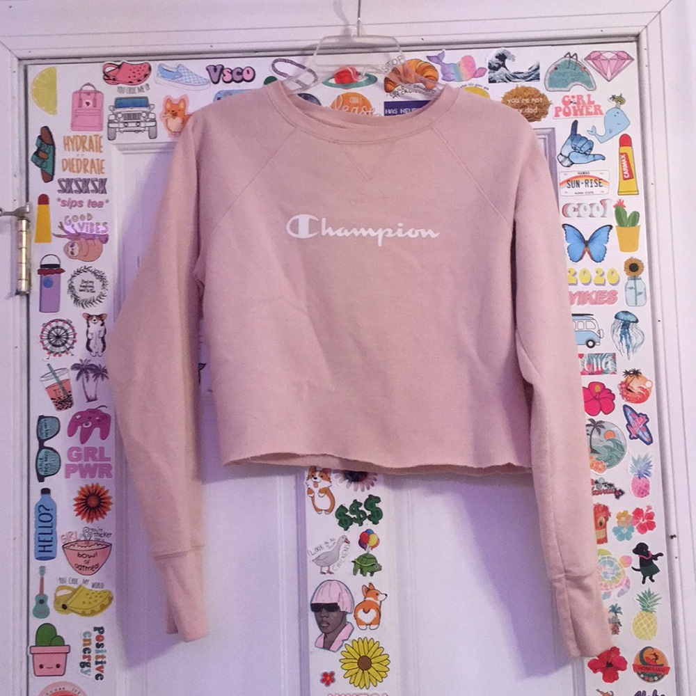 Cropped light pink champion crew neck